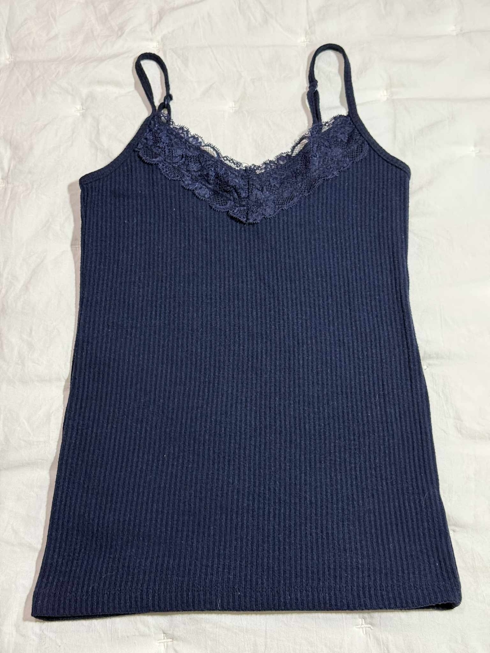 Prince & Fox Navy Ribbed Lace-Trim Cami